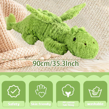 Eouobomo Lucky Dragon Plush Pillow,Soft Cute Flying Dragon Stuffed Animals-35.3Inch Large Kawaii Dragon Animal Plushies Toy,Perf