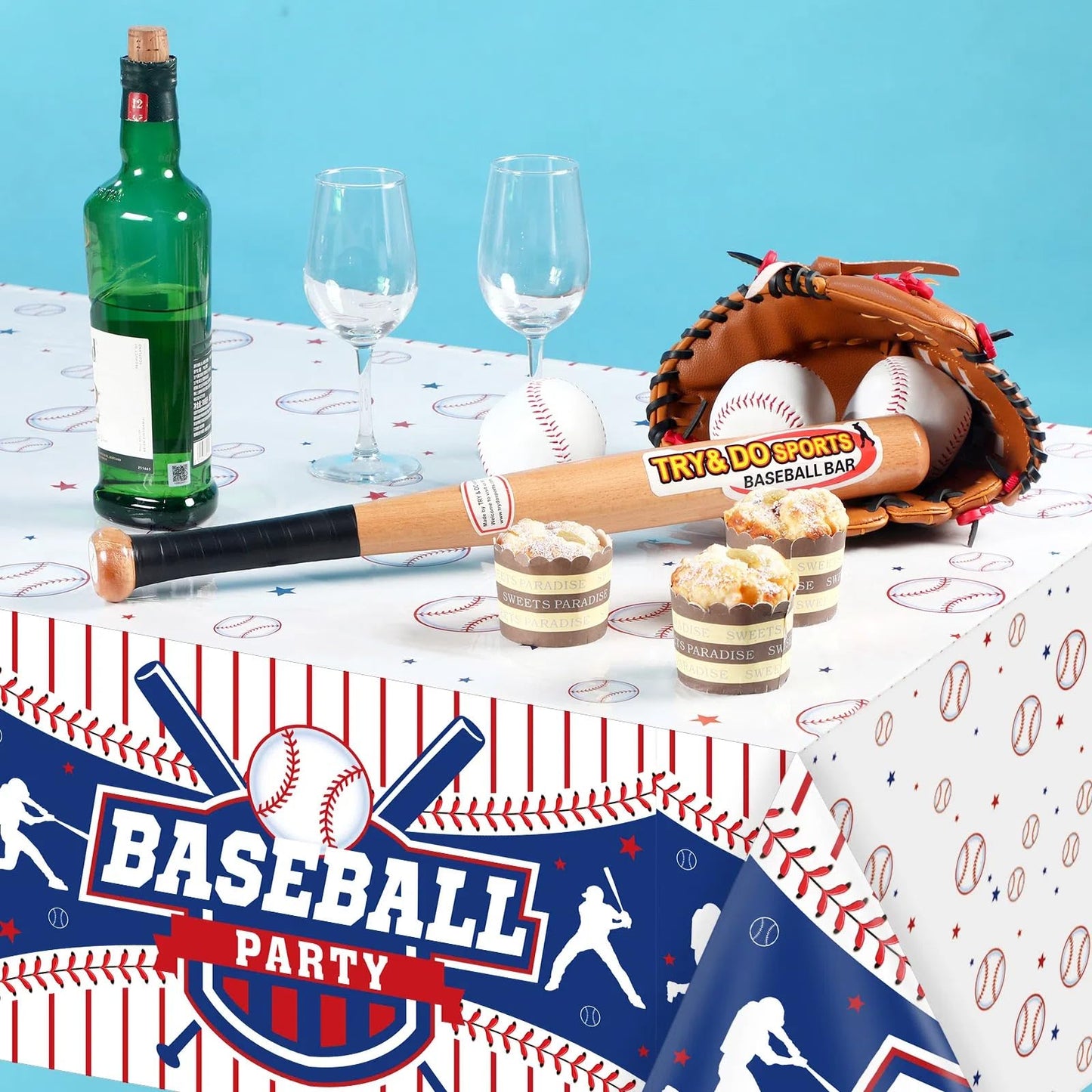 Newwiee 3 Pcs Baseball Party Table Cover Disposable Plastic Baseball Birthday Table Cloth for Birthday Party Decoration