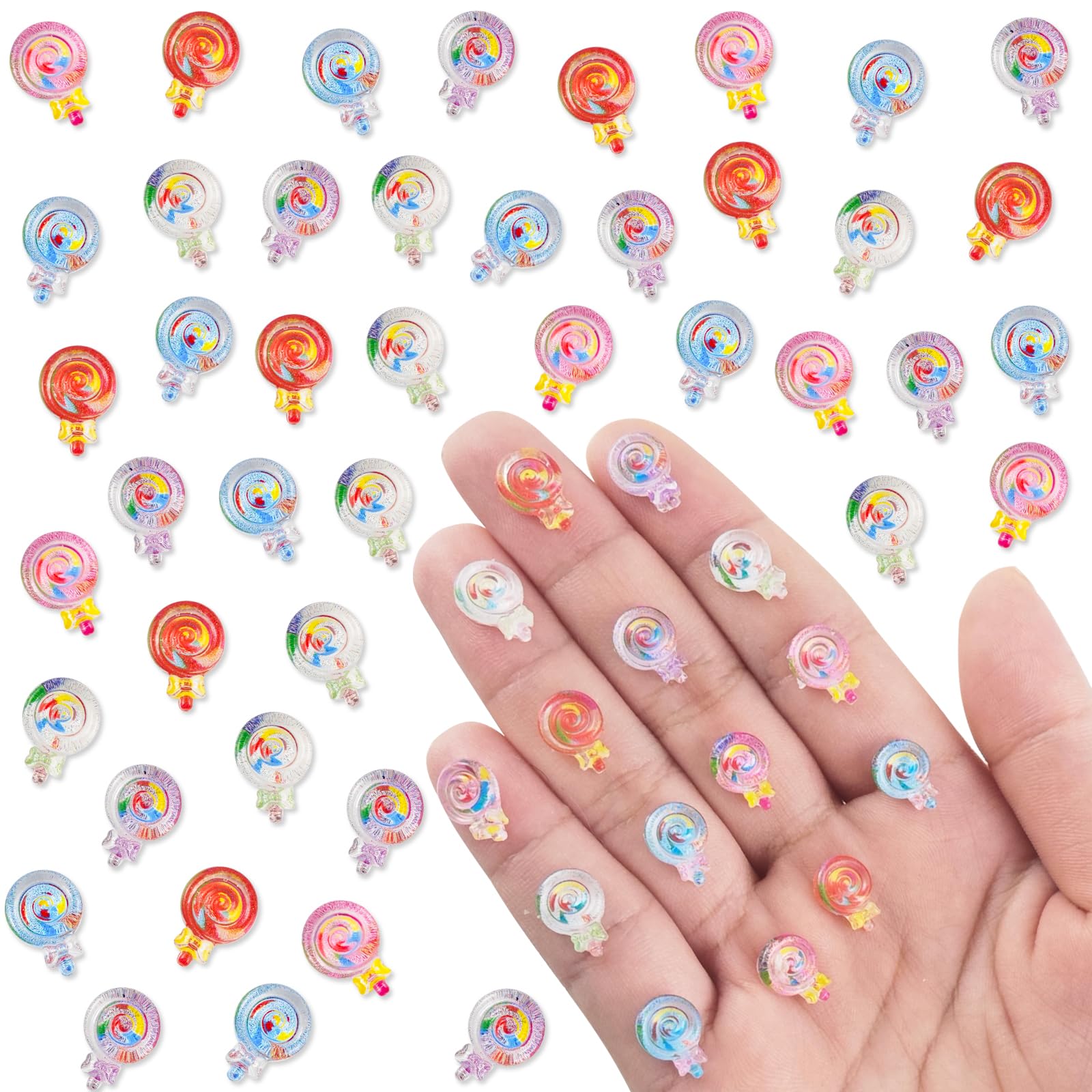 WOZADU 200 PCS Mini Resin Lollipop Figures for Crafts Tiny Resin Candy Miniature Things for Dollhouse Fairy Garden Micro Landscaping Decoration Cake Toppers Decor