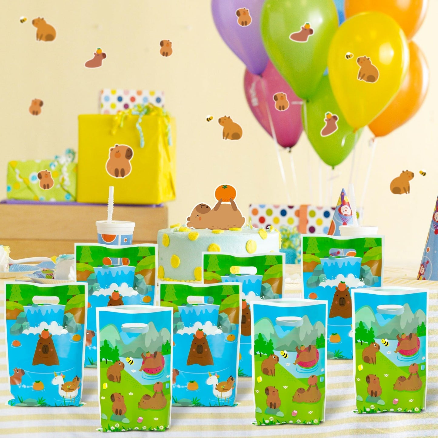 Capybara Party Favor Bags - 50Pcs Capybara Patterns Goody Candy Treat Gifts Bags, Cute Animals Themed Party Favors Supplies Deco
