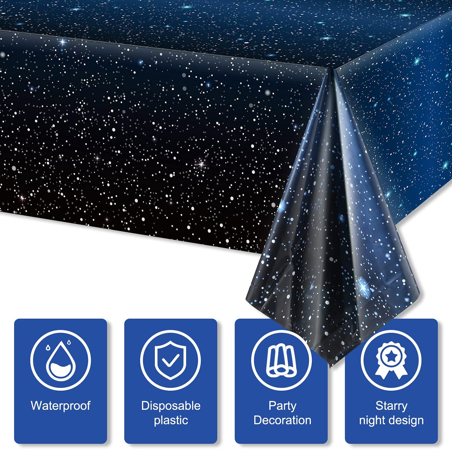 Space Tablecloth Starry Night Tablecloth Decorations Plastic Galaxy Table Cover Space Stars Theme Party Supplies For Birthday Home Decorations, 54 X 108 Inch (4 Pieces)