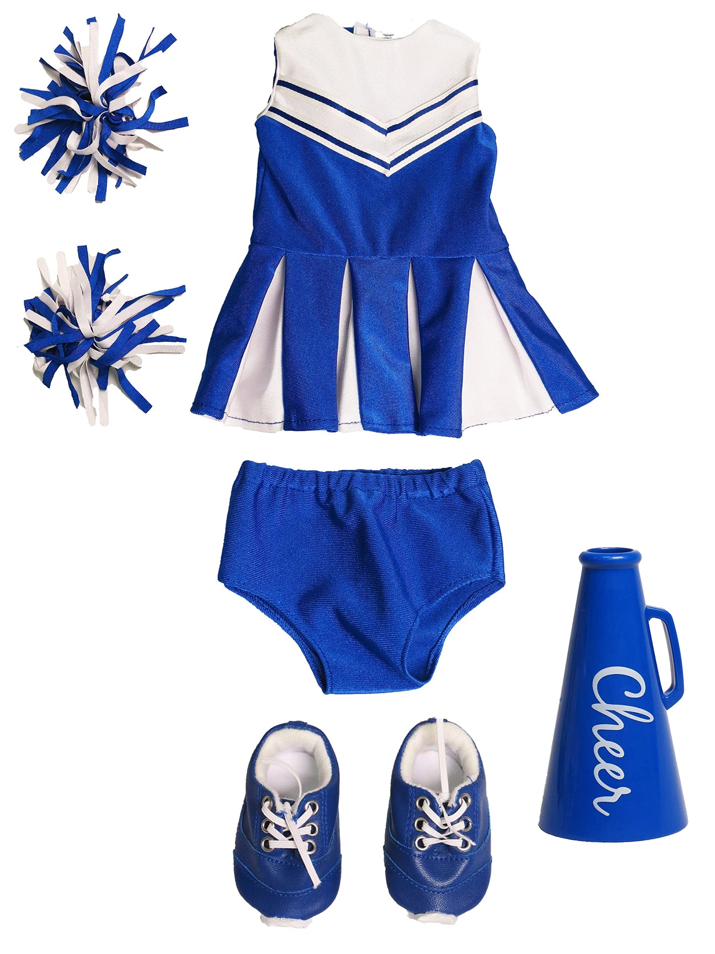 American Fashion World Blue Cheerleading Outfit for 18-Inch Dolls | Accessories Included | enhanced Quality & Trendy Design | Dolls Clothes | Outfit Fashions for Dolls for Popular Brands