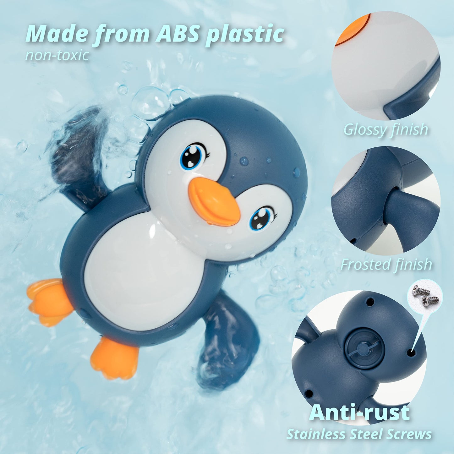 Duckboxx Xx Bath Toys Wind Up Backstroke Swimming Penguins For Kids 18M+ (Blue)