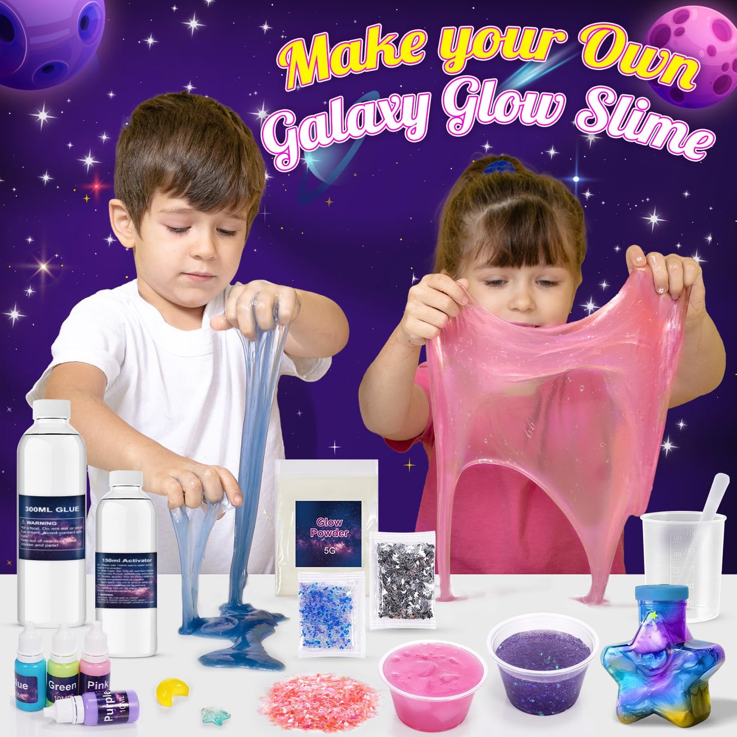 Slime Kit Toys for 6 7 8 9 10 11 12 Year Old Girls Boys Galaxy Slime Making Kit Making Butter Slime Dark Powder to Make Glitter Galactic Slimes Stress Relief Toys Fun Birthday Gifts