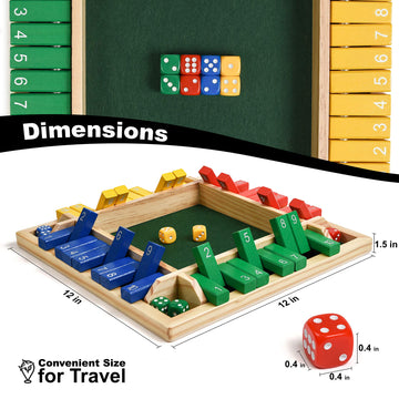 Wooden Shut The Box – Indoor Dice Game – Ideal For 2-4 Players – Great Family Game – Colorful Design - Comfortable Felt – Smart Math Game For Kids – Fun Learning Board Game - Nice Gift Packaging