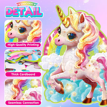 Auntyfey 45 Pcs Unicorn Floor Puzzles For Kids Ages 3-5, Giant Floor Puzzles For Kids Ages 4-8, Kid Floor Puzzles 4-6, Big Large