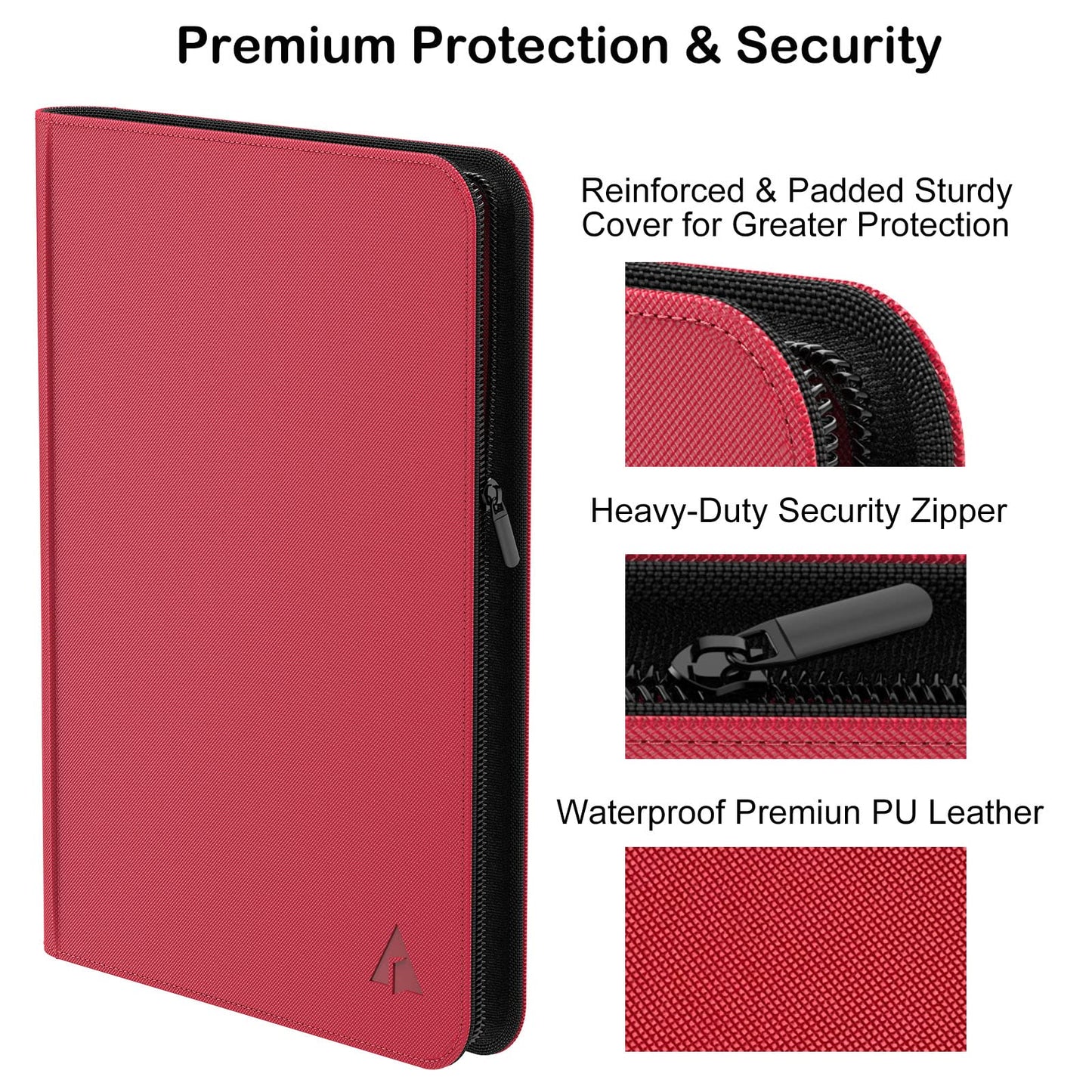 Rayvol enhanced 16-Pocket 100 Card Binder  Ringless Trading Card Album Folder - Side Loading Black Page Pocket Binder for TCG -Red