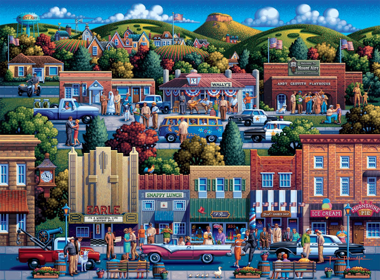 Buffalo Games 1000 Piece Jigsaw Puzzle - Mt Airy, NC - Large Multicolor Paper Puzzle - Model 12821 - Perfect for Game Nights
