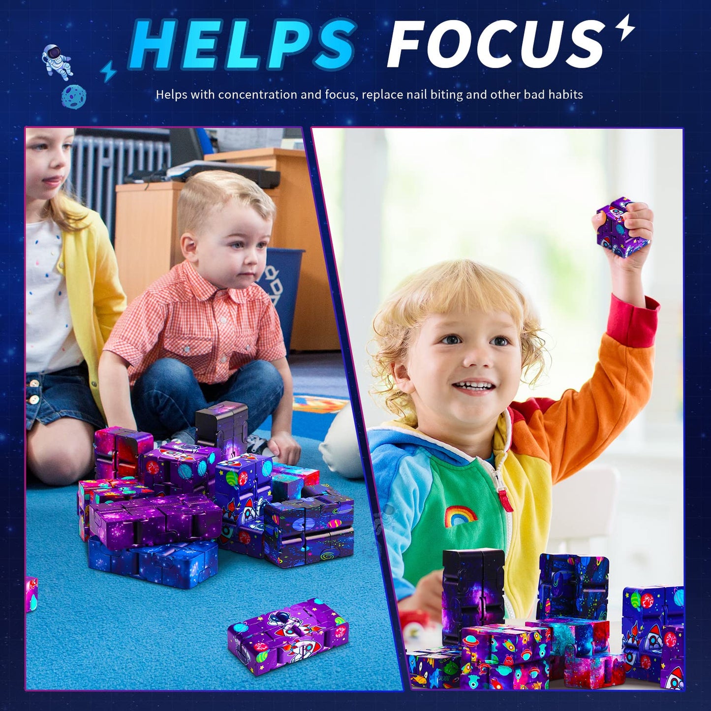 20 Pcs Galaxy Infinity Cube Toy Bulk with Bag Mini Blocks Cube Gadget Sensory Toy Stress Anxiety Relief Magic Puzzle Flip Hand H