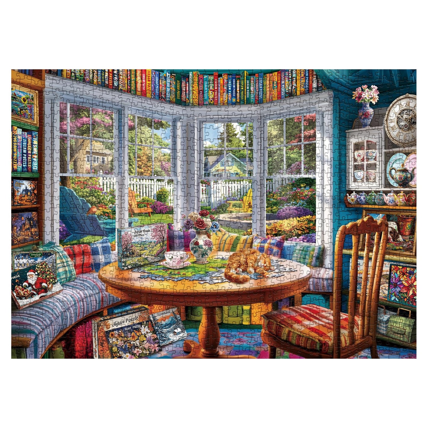 Cozy House Puzzle For Adults 1000 Pieces, Pretty Landscape Jigsaw Puzzle, Cat Kitten Garden Pretty Puzzle