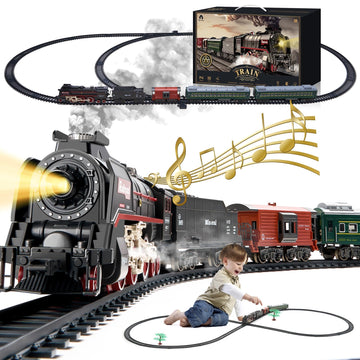 Train Set With More Tracks & Carriages, Luxury Train Toys With Smoke, Light And Sound, Christmas Train Sets For Around The Tree,