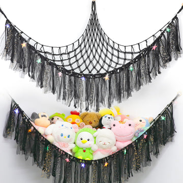 Yelienm Stuffed Animals Net Or Hammock With Led Light, 59 Inch Toy Hammock Net For Stuffed Animals Corner Hanging Stuffed Animal