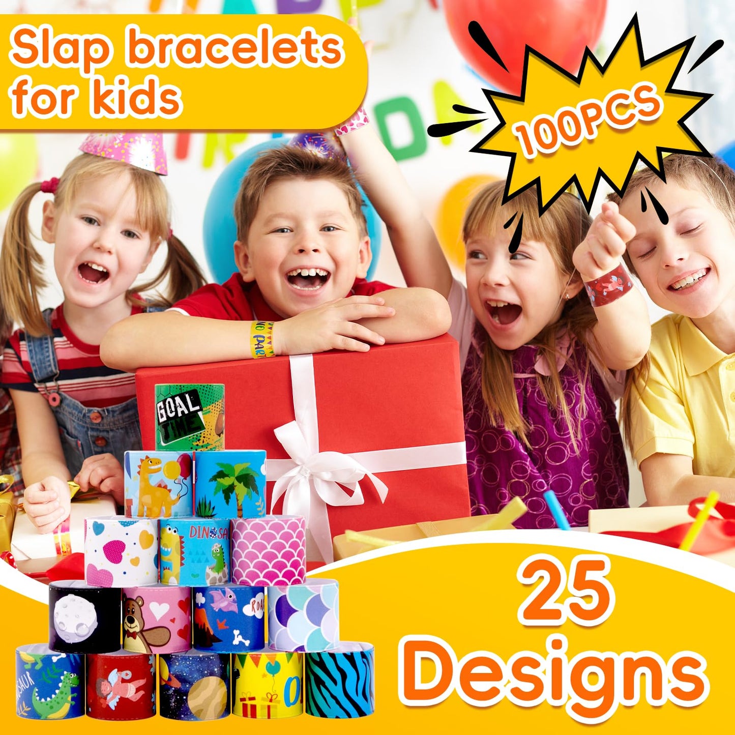 JoyRapt 100PCS Slap Bracelets for Kids 8-12 Party Favors, Christmas Gifts for Kids Slap Bracelets Bulk Classroom Prizes, Snap Br