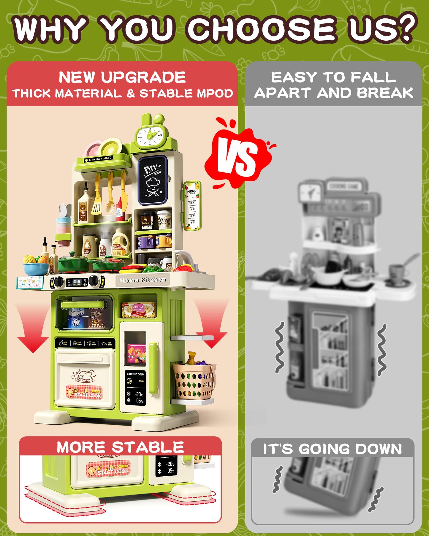 70PCS Kids Kitchen Playset, Kid Play Kitchen with Realistic Lights & Sounds, Spray Sink Toy Kitchen Accessories, Pretend Food To