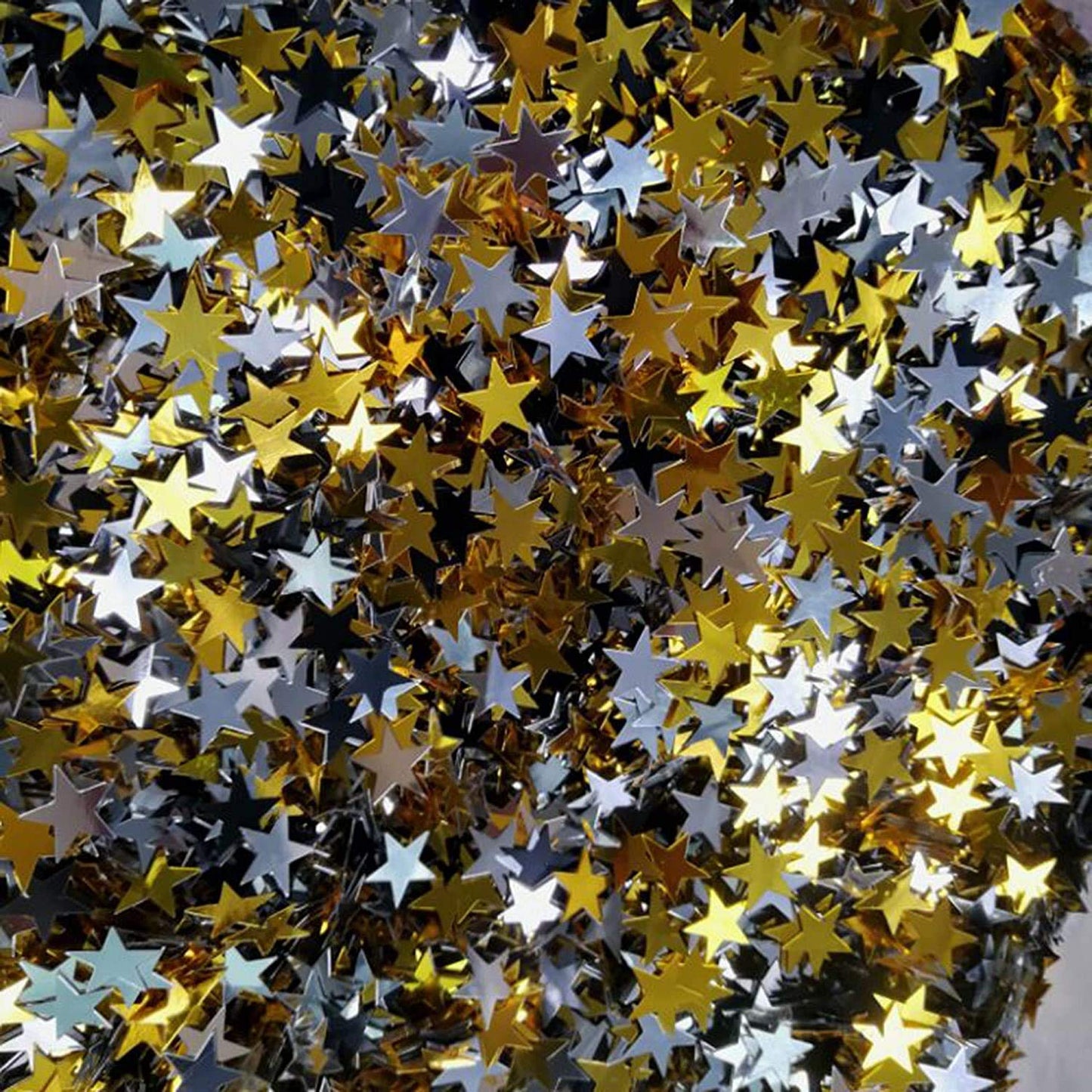 Glitter Stars Confetti Table Confetti Black Gold and Silver Metallic Star Confetti - 30 Gram, 10mm