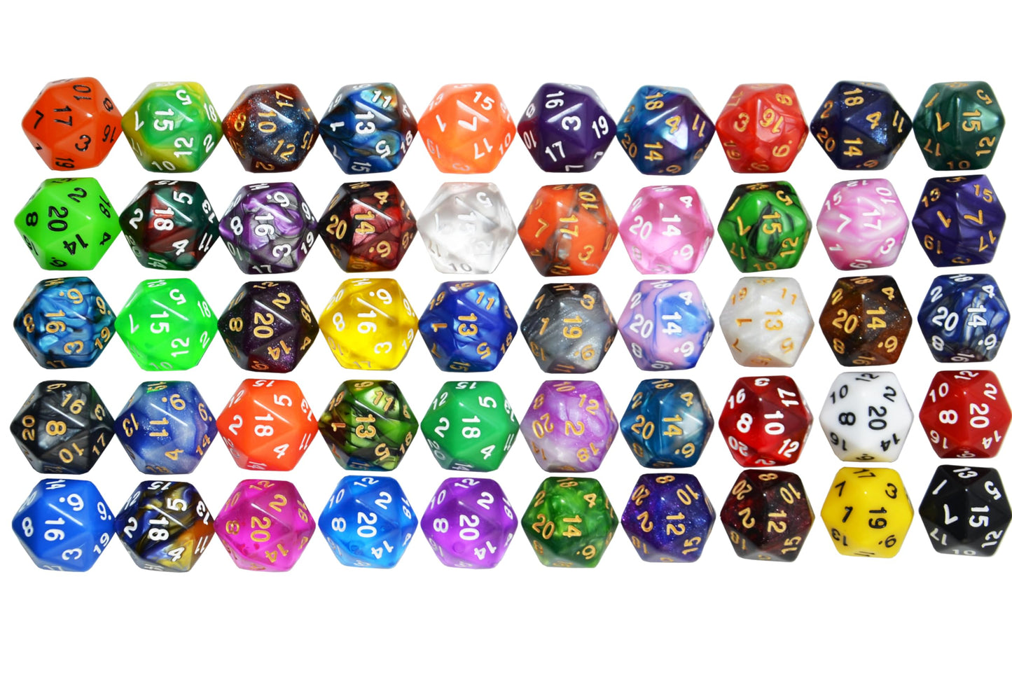 SmartDealsPro 50-Pack D20 Polyhedral Dice Set in Mix Colors with Pouch for DND RPG MTG Table Games