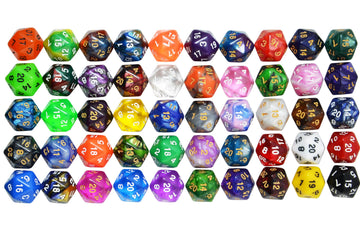 SmartDealsPro 50-Pack D20 Polyhedral Dice Set in Mix Colors with Pouch for DND RPG MTG Table Games