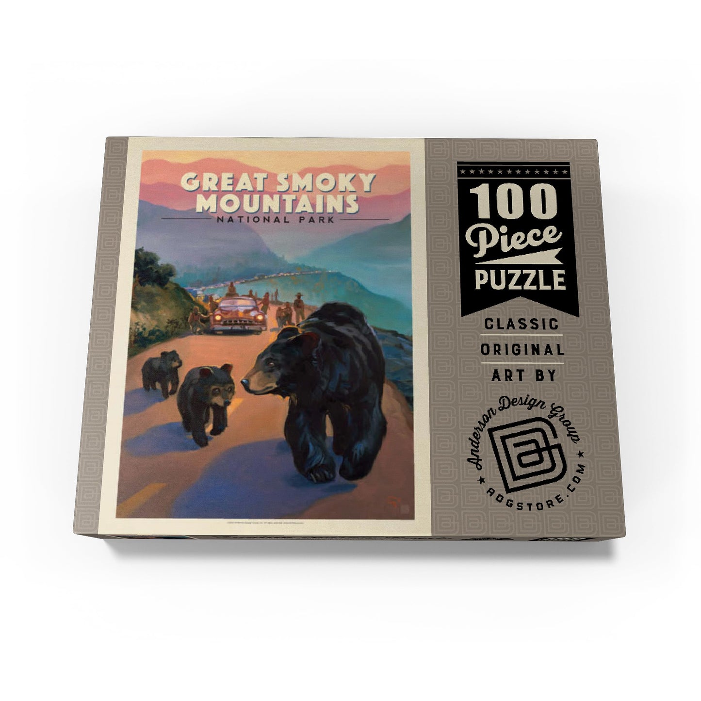 MyPuzzle Great Smoky Mountains National Park: Bear Jam  Vintage Poster - enhanced 100 Piece Jigsaw Puzzle for mature-themeds