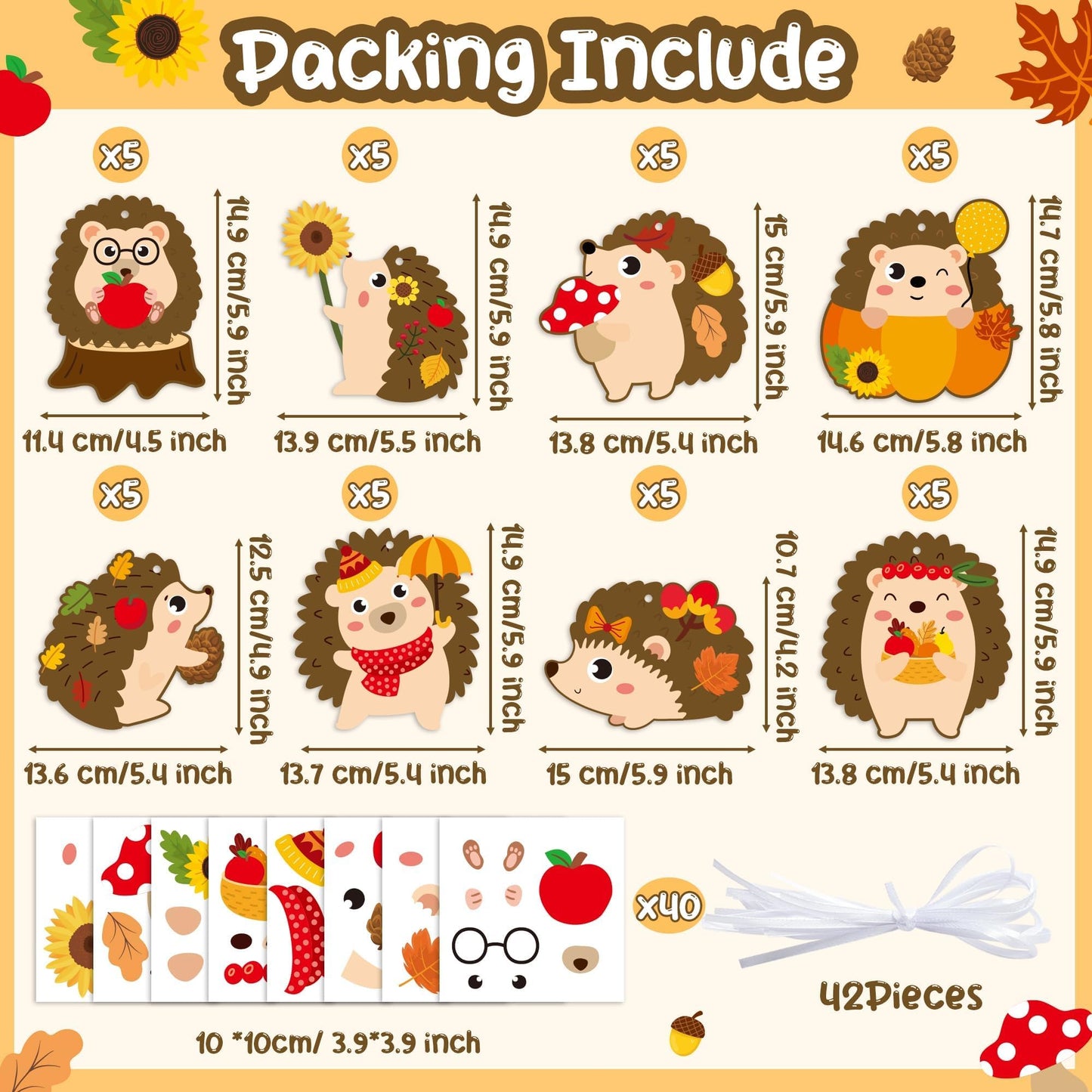 EZdhuawuse Fall Craft for Kids Kindergarten DIY Hedgehog Craft Kits 123Pcs Autumn Thanksgiving Art Craft Make Your Own Hedgehog