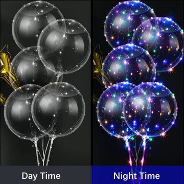Vinsot 30 Pack Led Bobo Balloons Light Up Balloons Clear Helium Bubble Bobo Glow With String Lights For Parties Birthday Wedding Decoration(Multi Color Light)
