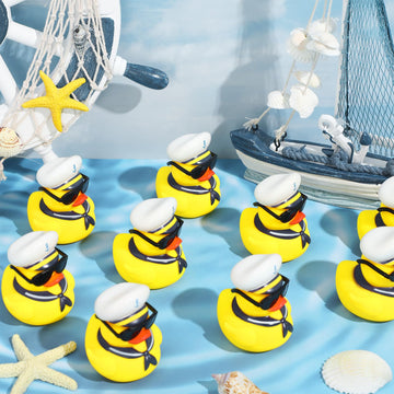 Shappy 24 Pcs Cruise Duck Bulk With Sunglasses Sets 2 X 1.9 X 2.4 Inch Mini Sailing Rubber Ducks Summer Cruise Ship Toy Squeaky Bath Party Toy Duckies For Birthday Party Favors (Yellow)