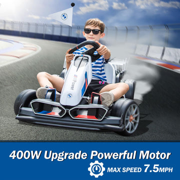 FORESEE 24V Licensed BMW Kids Electric Go Kart - Adjustable Seat, 7.5 MPH, Drifting, LED Lights, 132 lbs Capacity, for Ages 6+,