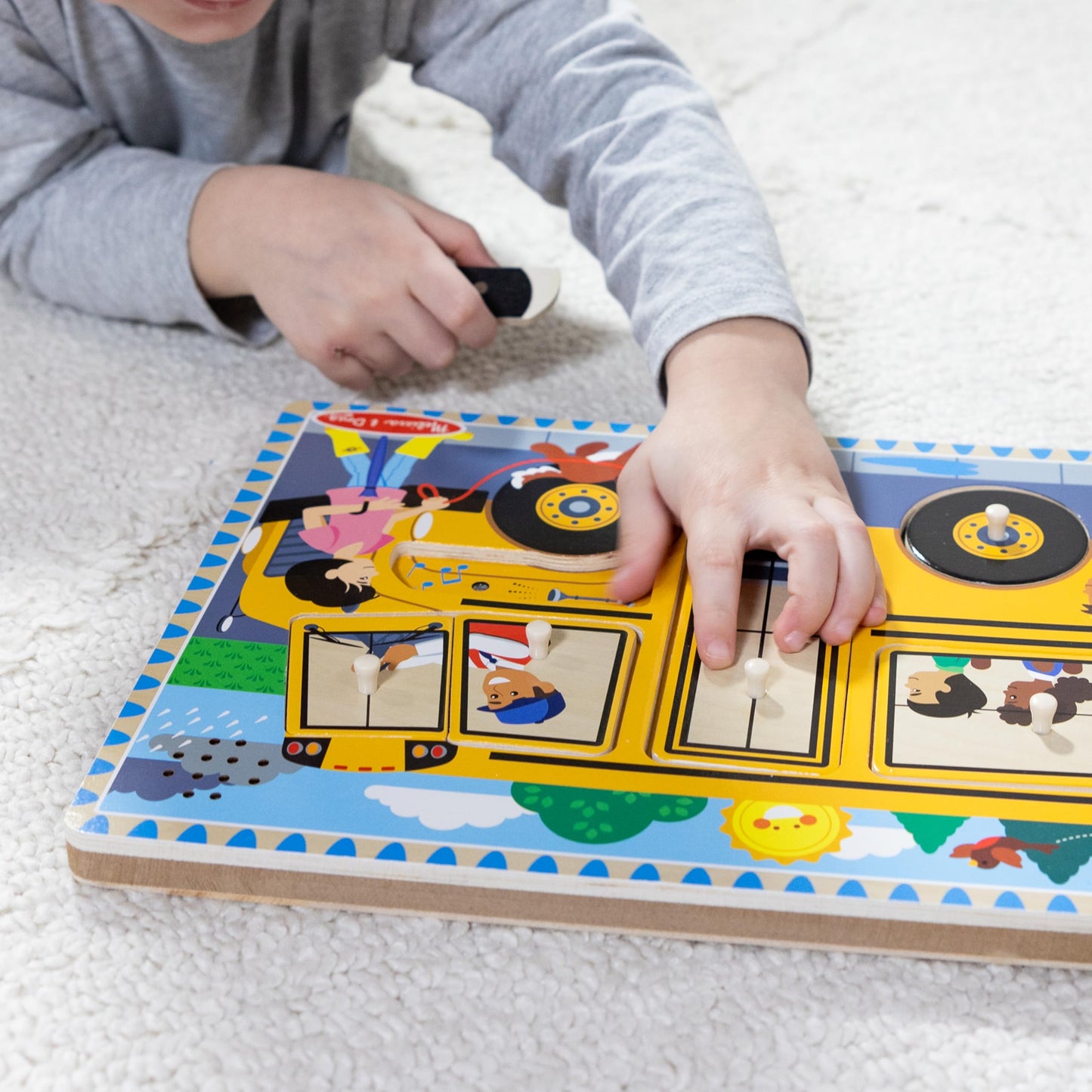 Melissa & Doug The Wheels On The Bus Sound Puzzle - School Bus Puzzle, Wooden Puzzle For Kids And Toddlers Ages 2+