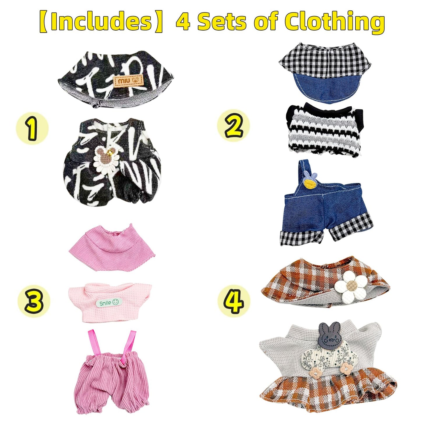 4 Pack-17 Cm Doll Clothes For Cute Accessories For Fashion,Perfect For Play & Display, Dolls Clothing Girl Chic Style Set Elegan