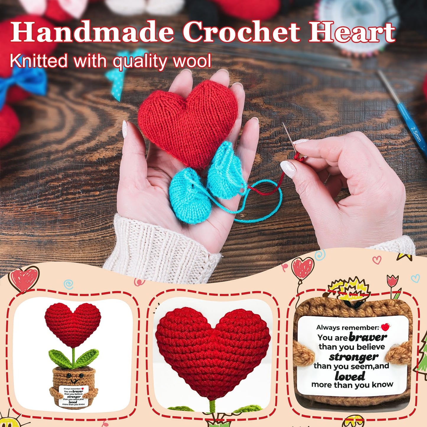 Mini Funny Positive Crochet Flower Gifts - Emotional Inspirational Support Gift for Women Men Coworker Friends, Small Christmas