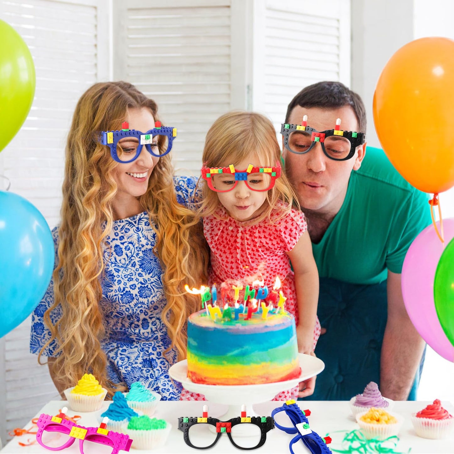 Hxezoc 12 Pcs Diy Building Bricks Glasses Building Blocks Games For Kids Creative Building Block Glasses Party Favors, Carnival Birthday Party, School Games Supplies
