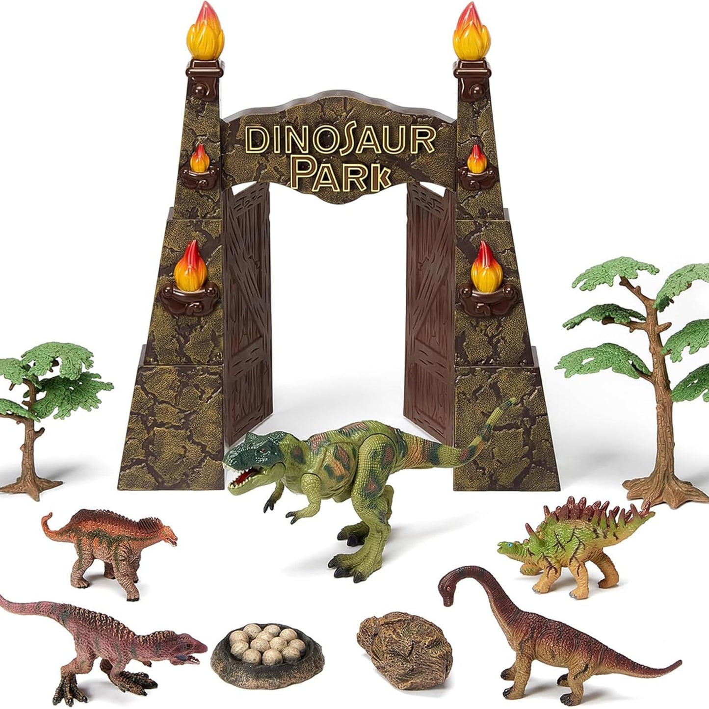 EKU EASYKU Dinosaur Park Gate Play Set - Realistic Tyrannosaurus Toys for Kids 3-7, Includes Dino Nest of Eggs, Plastic