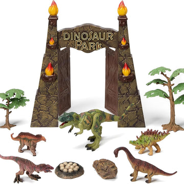 EKU EASYKU Dinosaur Park Gate Play Set - Realistic Tyrannosaurus Toys for Kids 3-7, Includes Dino Nest of Eggs, Plastic