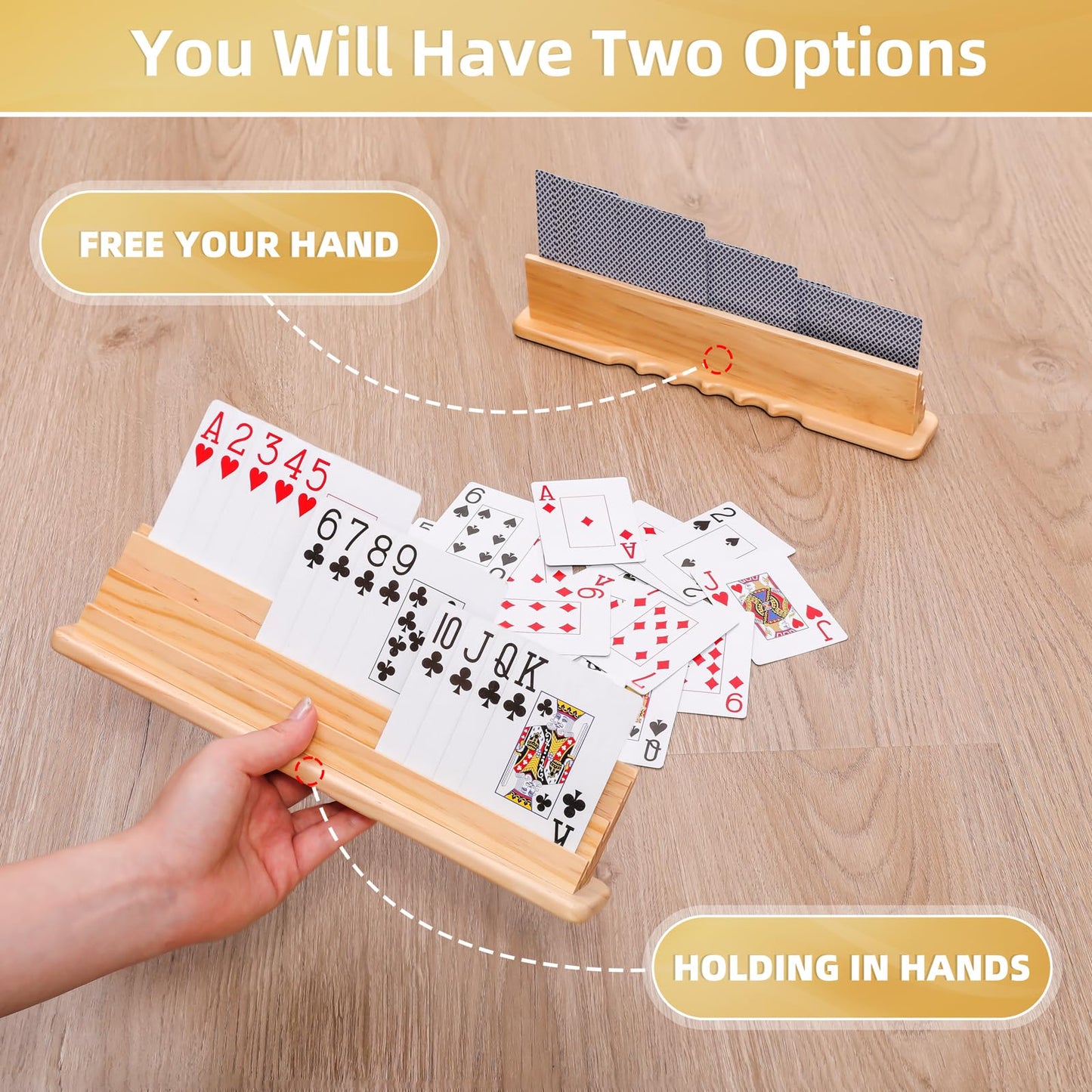 Jfmkaer Card Holders For Playing Cards 2Pcs, Handheld Groove Design For Comfortable Grip, Wooden Playing Card Holder For Adults,