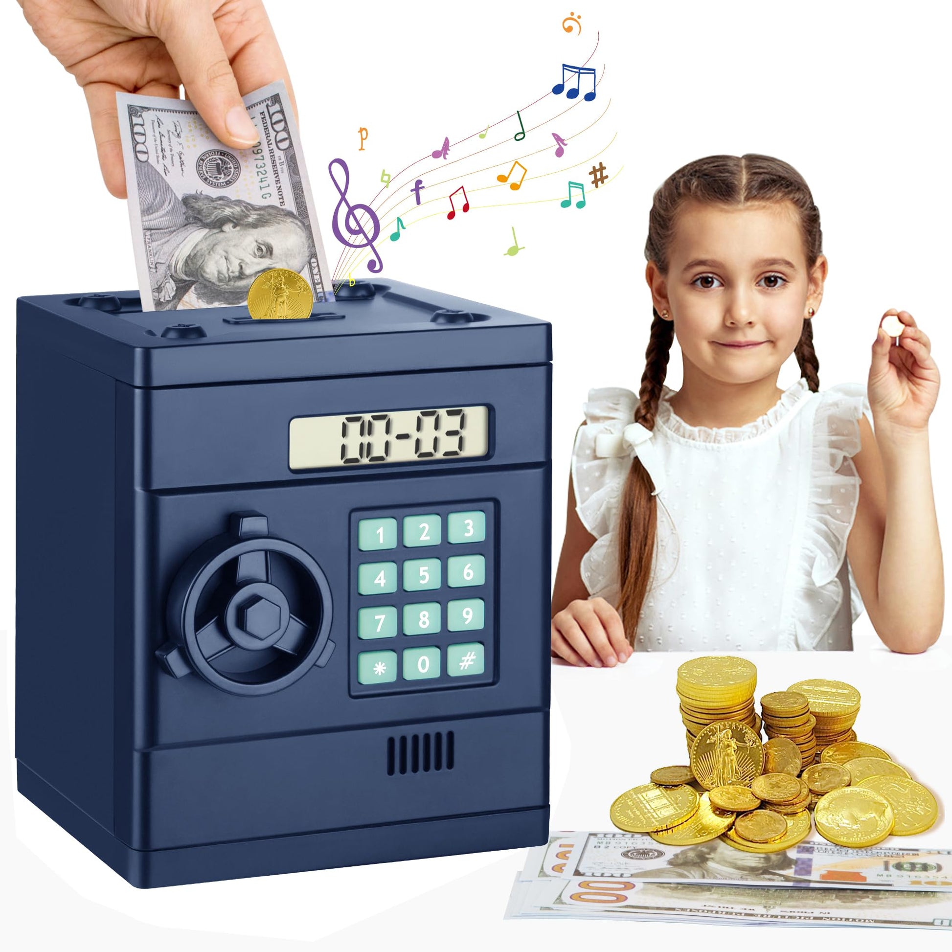 2024 Upgraded ATM Piggy Bank for Kids,Real Money Counting, Debit Card,Coin Recognition,Bill Feeder,Balance Calculator, Digital E