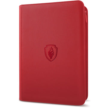 9 Pocket Zipper Card Binder  Fabmaker 360 Trading Card Holder Book  enhanced PU Cover Zip Binder for Cards  Durable Side Loading Card Folders Album for MTG  TCG  Game Cards  Sports Cards  Red