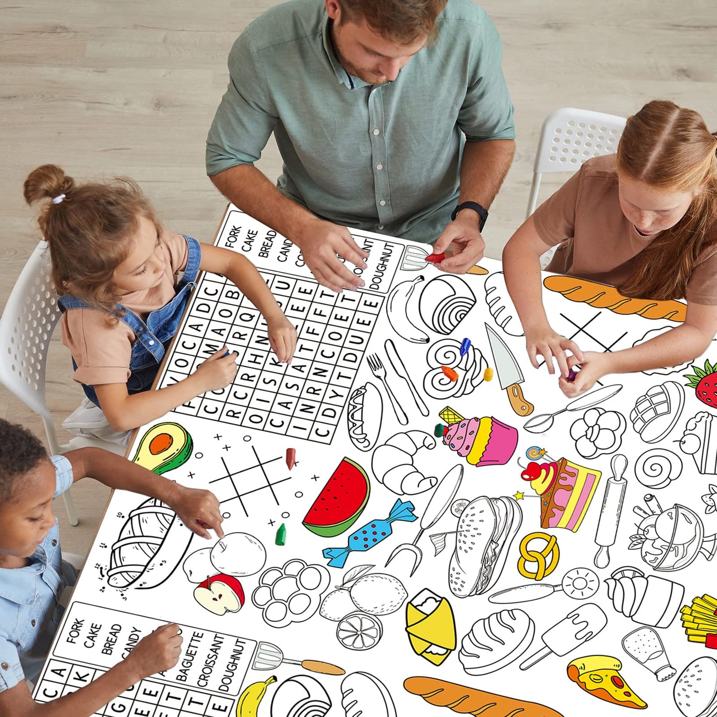 Giant Paper Coloring Tablecloth for Kids Huge Food Fun Design World Posters Activity Large Food Color-in Paper Poster Table Cove