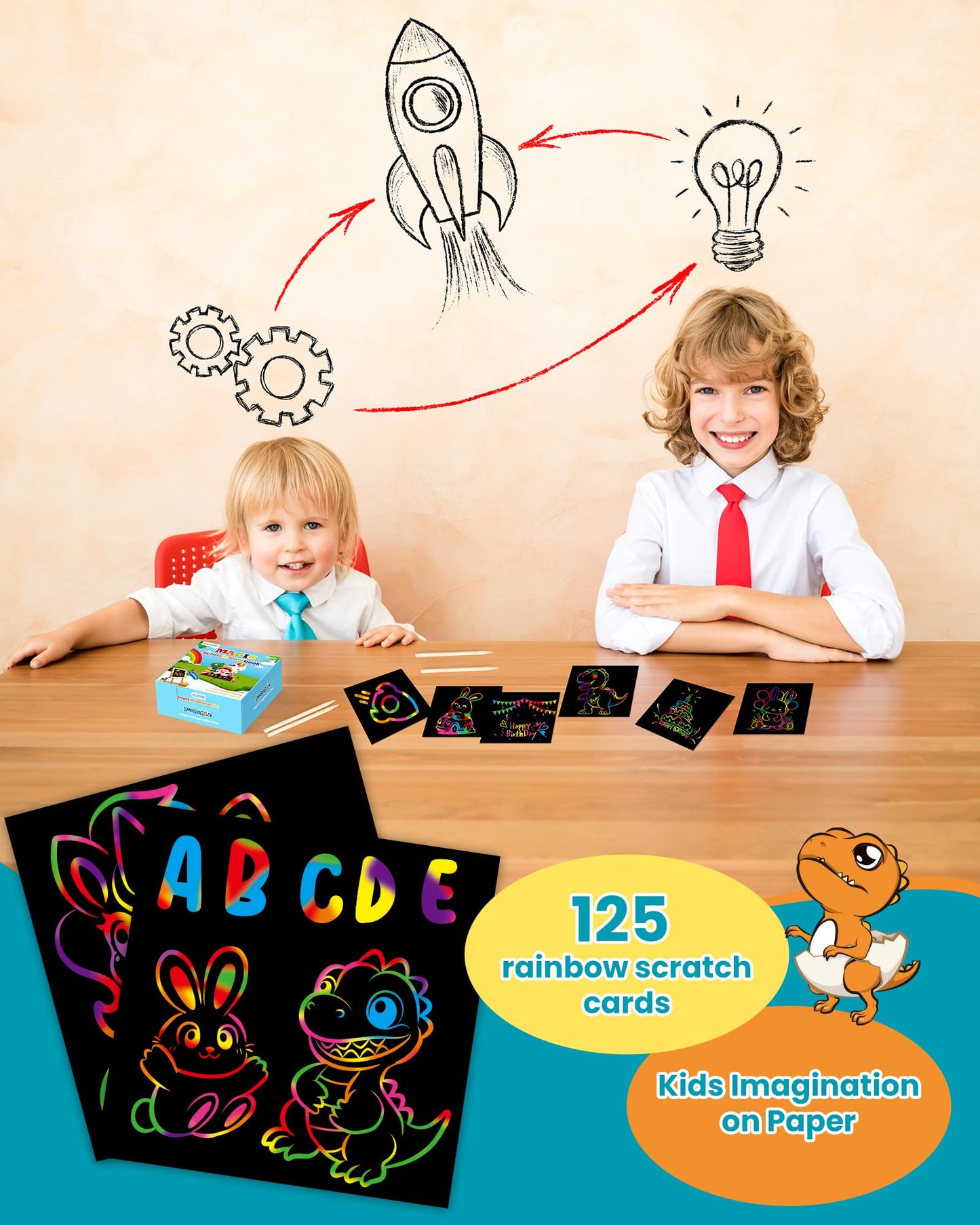 Smasiagon Rainbow Arts & Crafts for Kids - 125 Mini Scratch Paper Notes - Art Supplies Kids Toys Party Favor - Valentines Day Gi