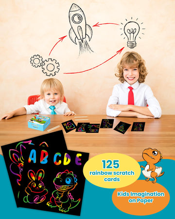 Smasiagon Rainbow Arts & Crafts for Kids - 125 Mini Scratch Paper Notes - Art Supplies Kids Toys Party Favor - Valentines Day Gi