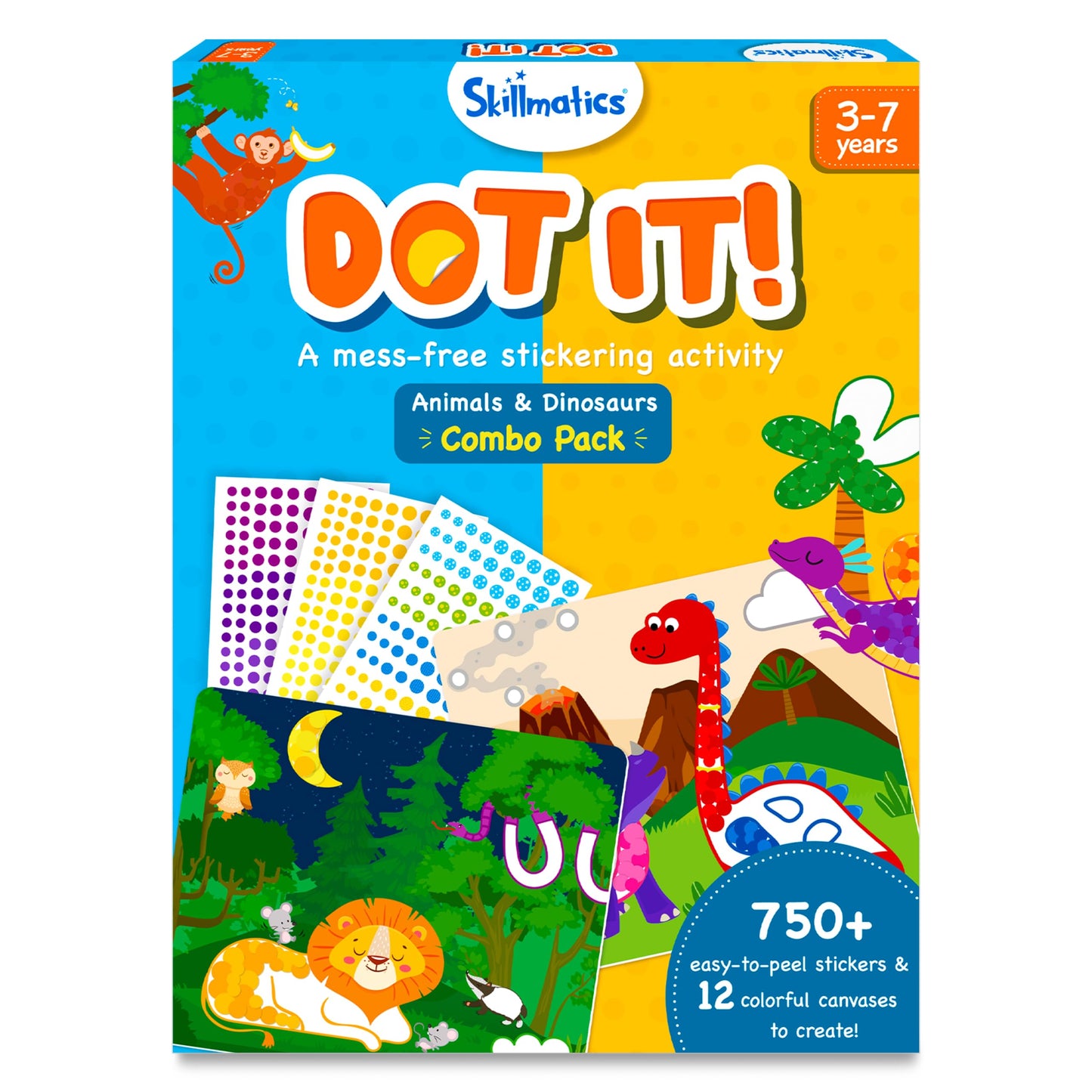 Skillmatics Dot It Sticker Art Activity - Animals & Dinosaurs Combo, Mess-Free Fun For Kids, 750+ Stickers, Craft Kits, Diy Activity, Travel Toys, Gifts For Boys & Girls Ages 3, 4, 5, 6, 7