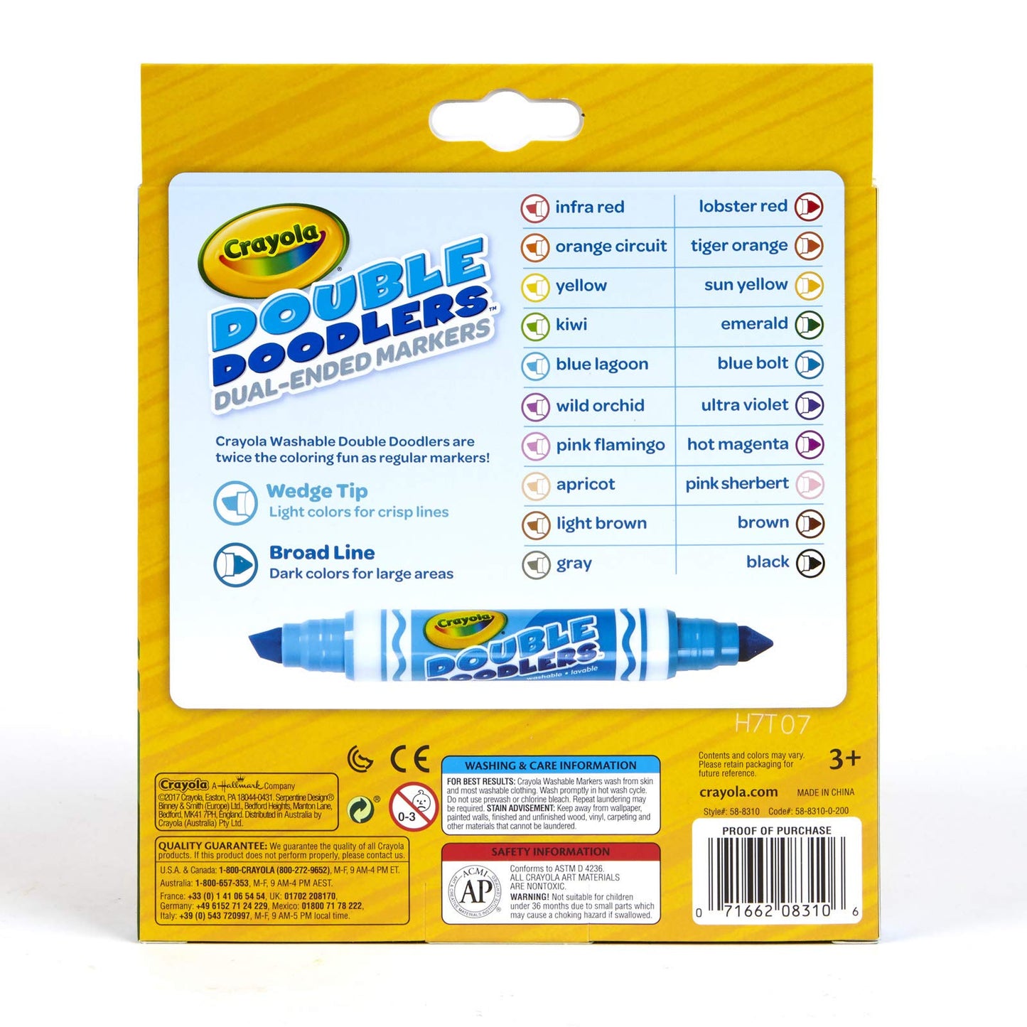 Crayola Dual-Tip Washable Markers, 10 Count, Assorted Colors, Broad Line & Chisel Tip, Plastic, Model 58-8310