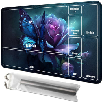 Rwutytiul Butterfly Flower Card Playmat 24 X 14 Inch With Tube Bag, Card Gameplay Playmat With Zones Commander Deck Board Mtg Rp