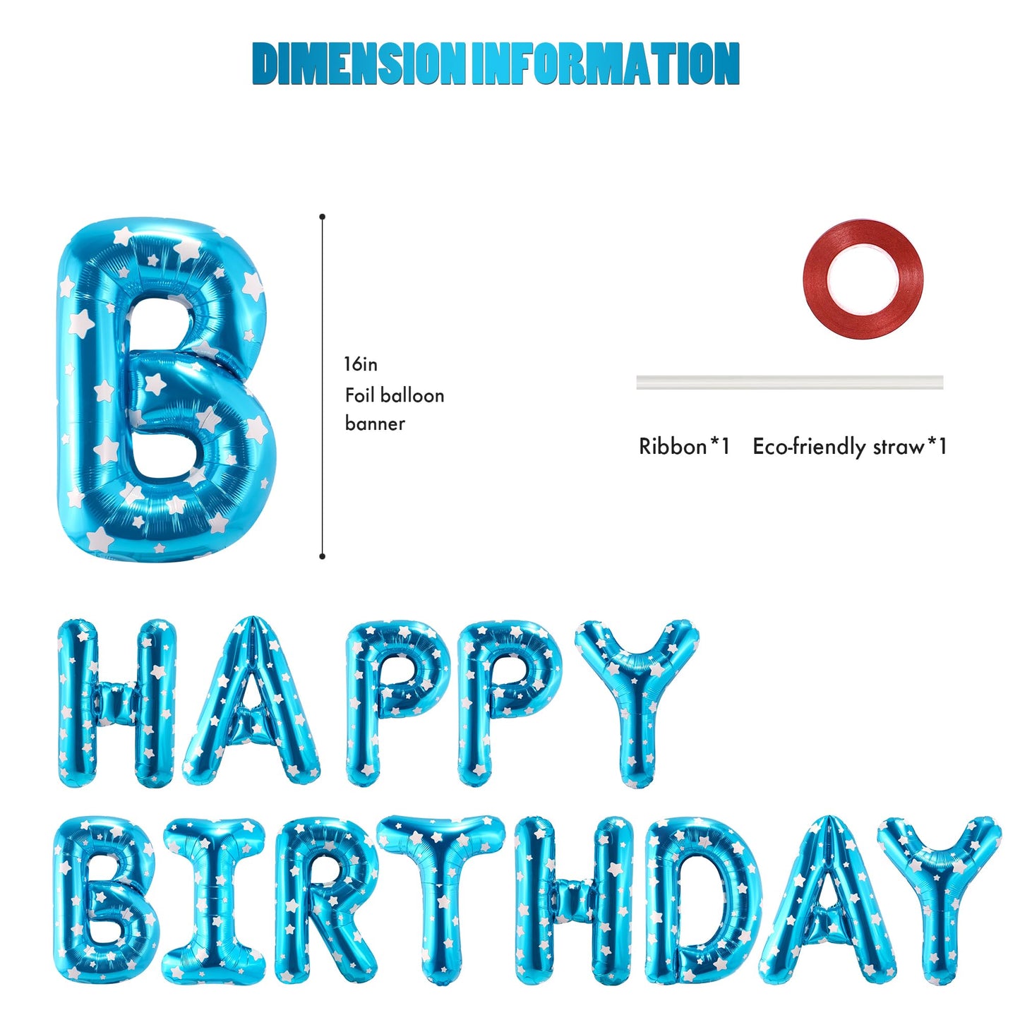 Canrevel Happy Birthday Banner 13Pcs 16 Inch Mylar Foil Letters Balloons Birthday Party Decorations For Kids And Adults - 3D Blu