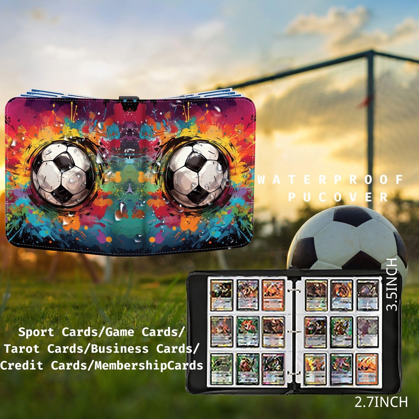 Soccer Card Binder 900 Pockets - Soccer Card Binder with Sleeves  Soccer Trading Cards Binder Collectible Trading Card Albums Organizer Case Fits 900 Cards with 50 Removable for Sports Game Cards
