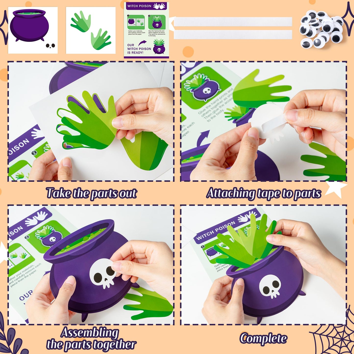 WATINC Halloween Handprint Art Craft - Halloween Pumpkin Witches Zombie DIY Craft Kit, Bats Spiders Themed Hand Print Arts Suppl
