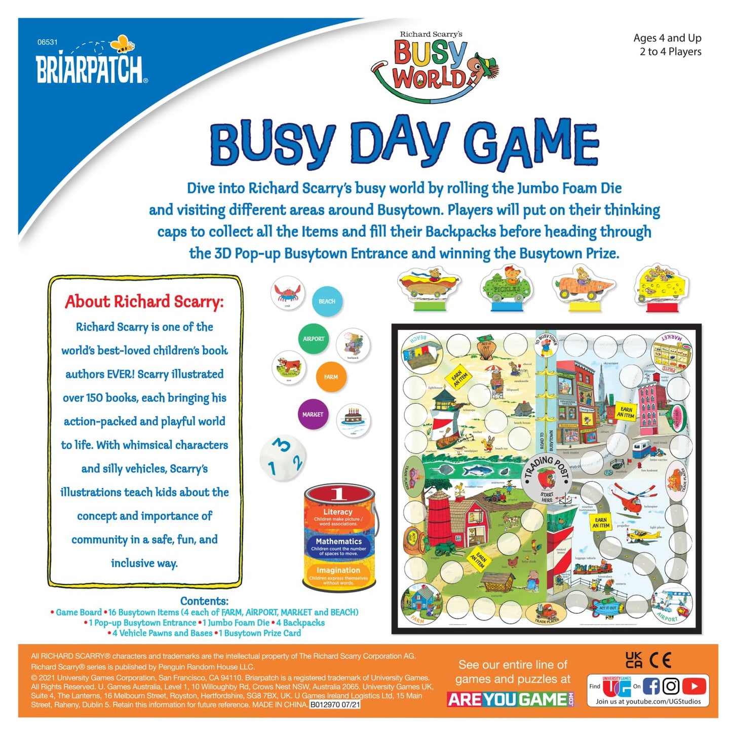 Briarpatch Busy Day Game - Richard Scarry's Early Reader, Cardboard, Multicolor, 2.5 x 15.5 x 10.5 inches, Model 06531