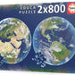 Educa Round Planet Earth Puzzles - 2 x 800 Pieces, Multicolour, Model 19039, Cardboard