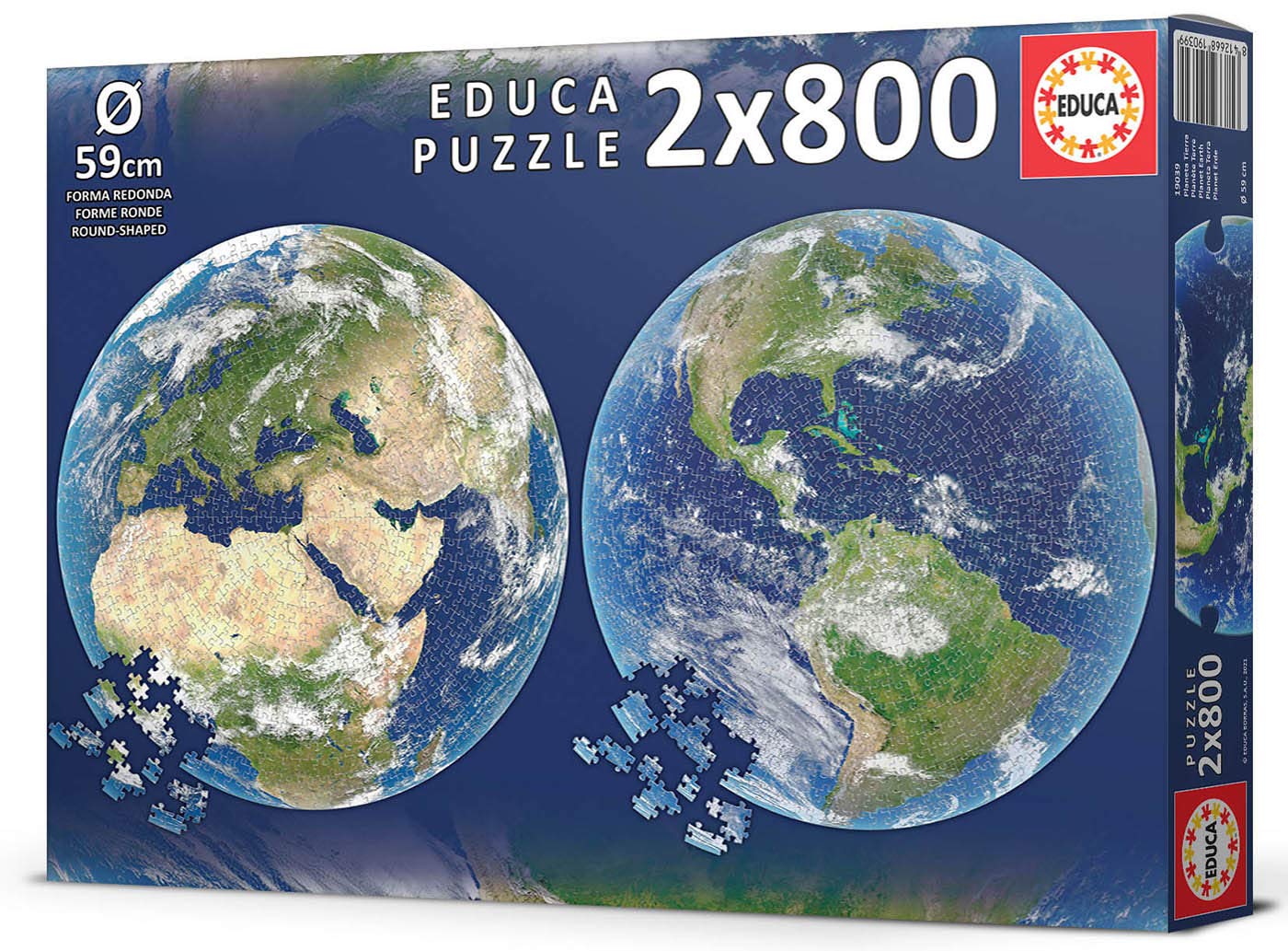 Educa Round Planet Earth Puzzles - 2 x 800 Pieces, Multicolour, Model 19039, Cardboard