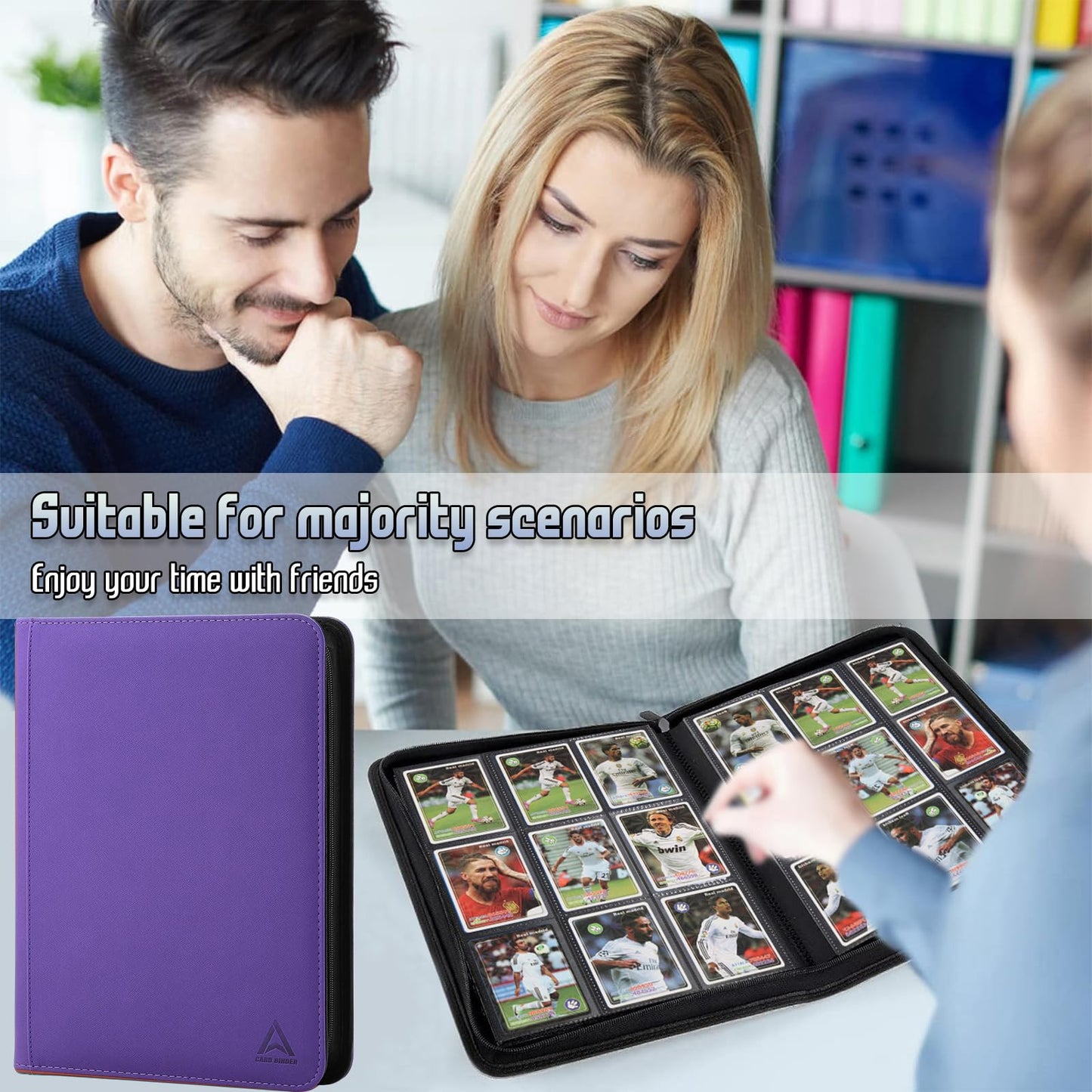 Arkeiliy Card Binder 9 Pocket  Double Sided Pockets Trading Card Binder with 30 Sleeves  enhanced Zip Trading Card Holder Collector Album Holds 540 MTG (Purple)