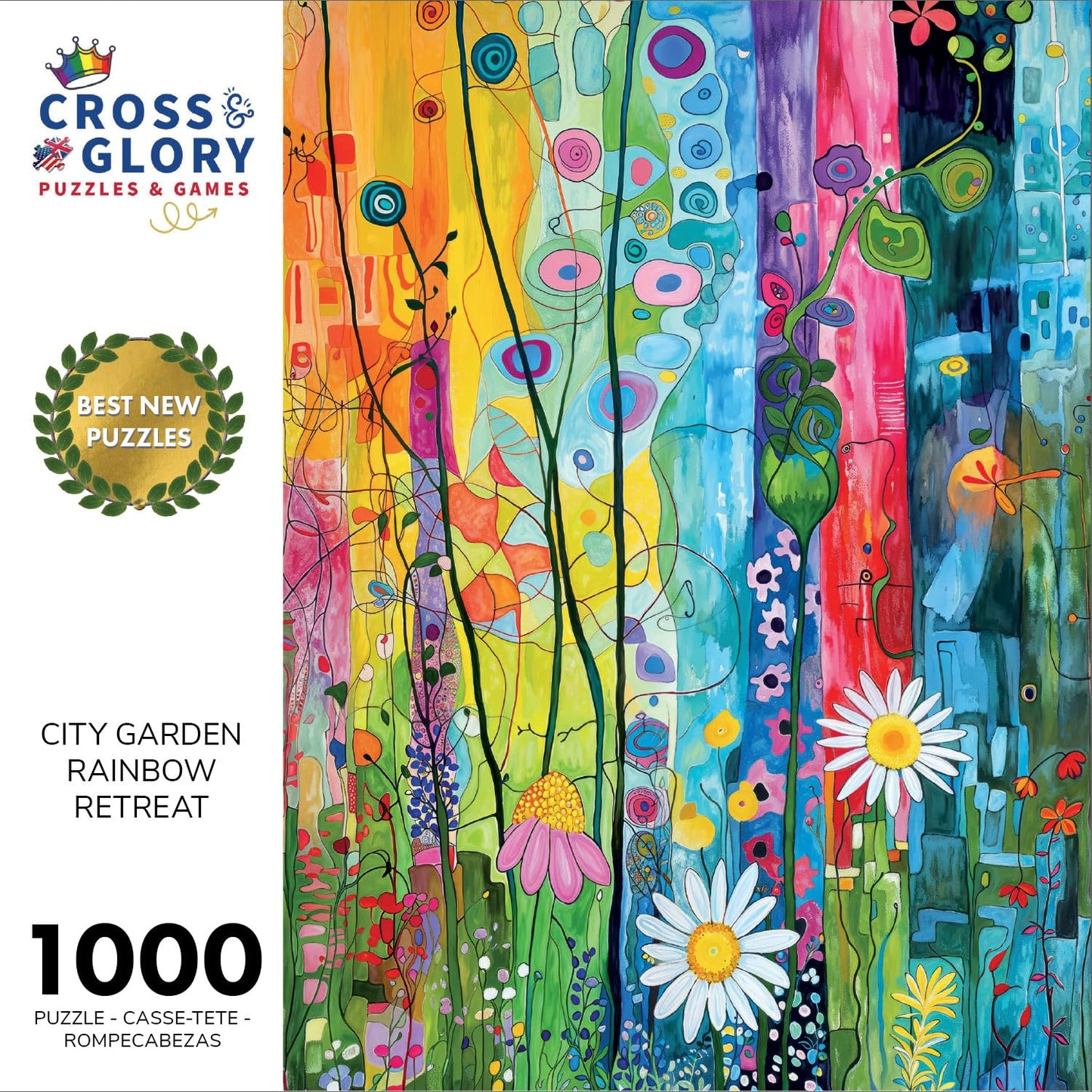 Cross & Glory 1000 Piece Jigsaw Puzzle - City Garden Rainbow Retreat, Large, Vibrant Colors, 1.8mm Thick Cardboard, Model CG-M-086