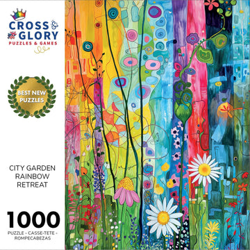 Cross & Glory 1000 Piece Jigsaw Puzzle - City Garden Rainbow Retreat, Large, Vibrant Colors, 1.8mm Thick Cardboard, Model CG-M-086